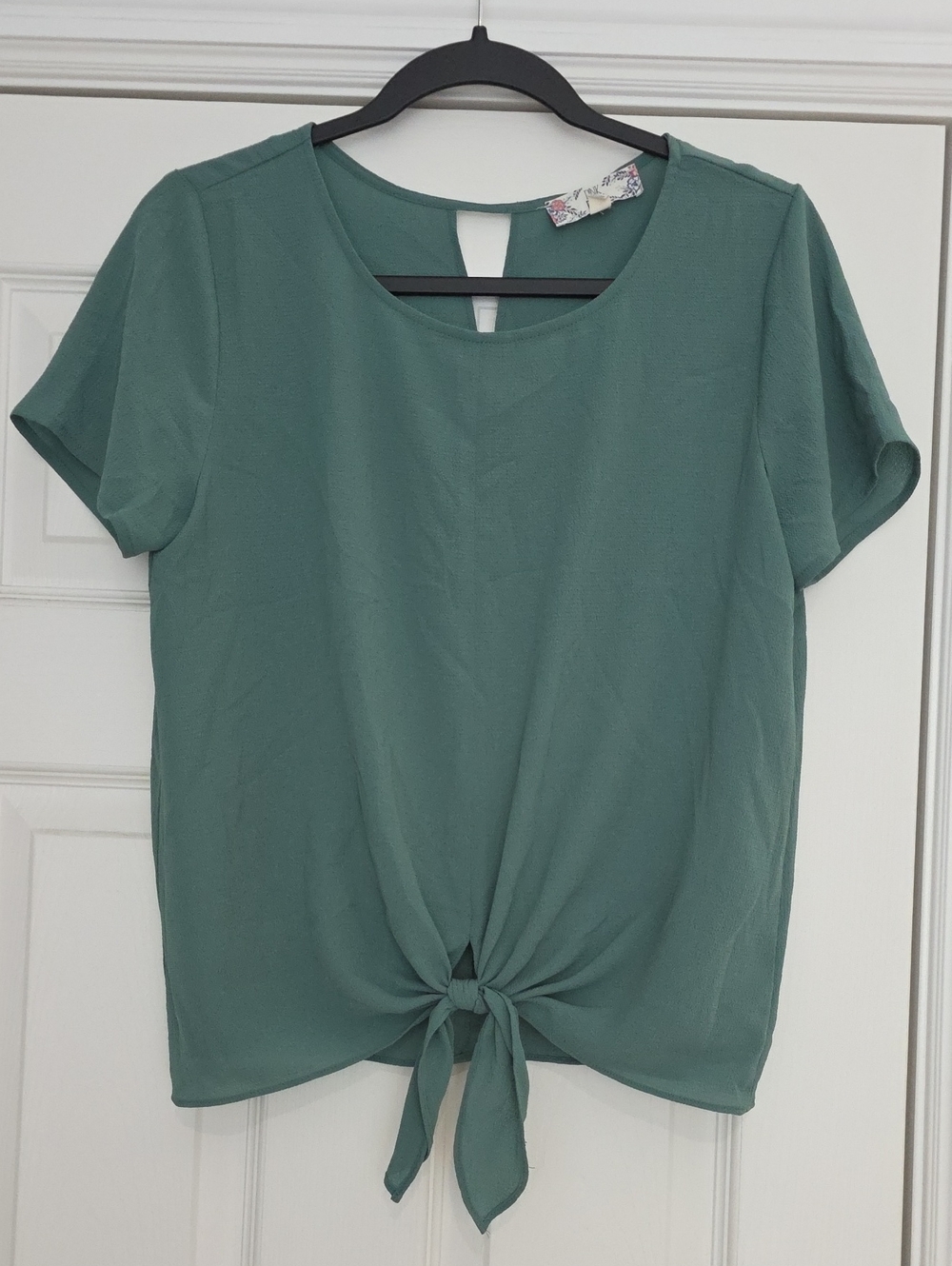 Pink Rose Sage Tie-Front Short Sleeve Blouse